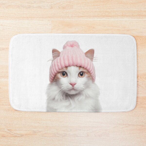 Item preview, Cozy Turkish Van Cat Wearing Pink Winter Hat Trendy Animal Fashion Artwork designed and sold by LazyOwlStore.