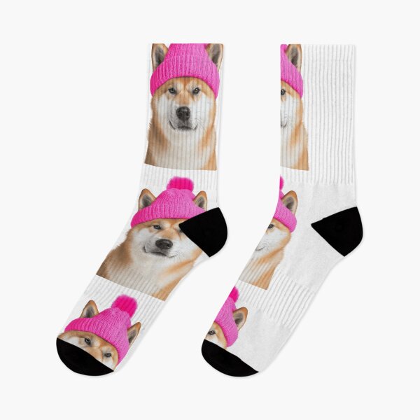 Item preview, Cozy Akita dog Wearing Pink Winter Hat Trendy Animal Fashion Artwork designed and sold by LazyOwlStore.