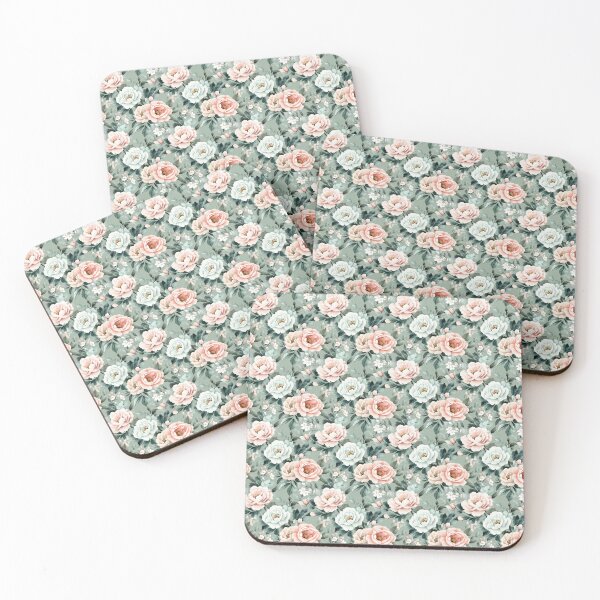 Item preview, seamless floral pattern with peonies, roses and leaves in soft pink and green tones, watercolor style designed and sold by MOONE FLOWER.