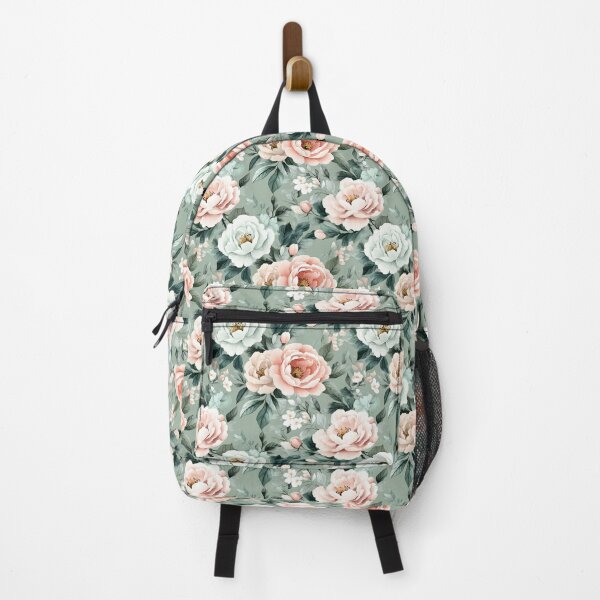Item preview, seamless floral pattern with peonies, roses and leaves in soft pink and green tones, watercolor style designed and sold by MOONE FLOWER.