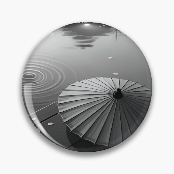 Item preview, Minimalist zen e-ink illustration of a single open parasol (wagasa) resting on a wooden deck beside a quiet pond designed and sold by GCBTienda.