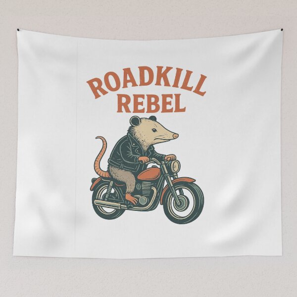 Item preview, Roadkill Rebel Opossum Motorcycle T-Shirt Design designed and sold by kato van meirvenne.