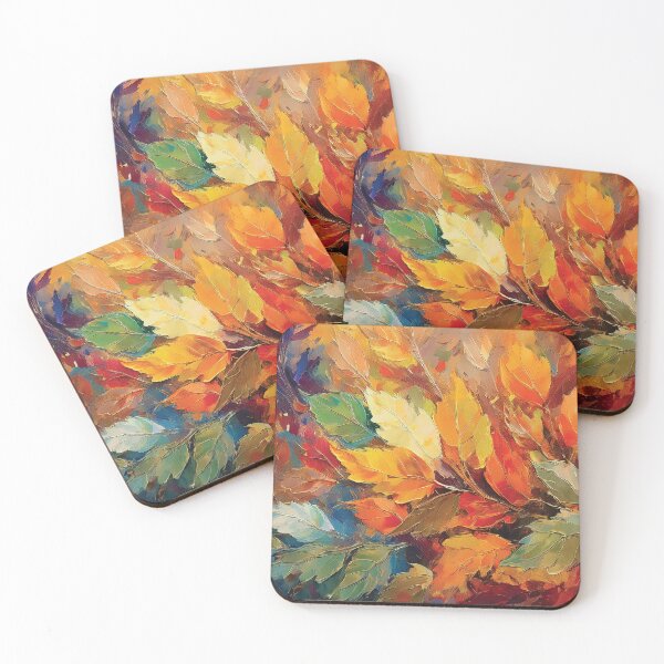 Item preview, Warm and cosy Autumn leaves colours, VINTAGE leaf textured botanicals oil painting, burnt orange and teal green, leaf pattern autumn painting  designed and sold by navitalidesign.