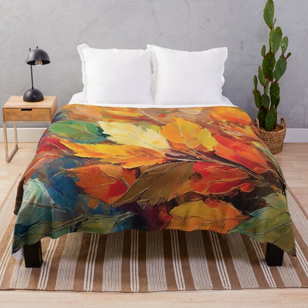 Item preview, Warm and cosy Autumn leaves colours, VINTAGE leaf textured botanicals oil painting, burnt orange and teal green, leaf pattern autumn painting designed and sold by navitalidesign.
