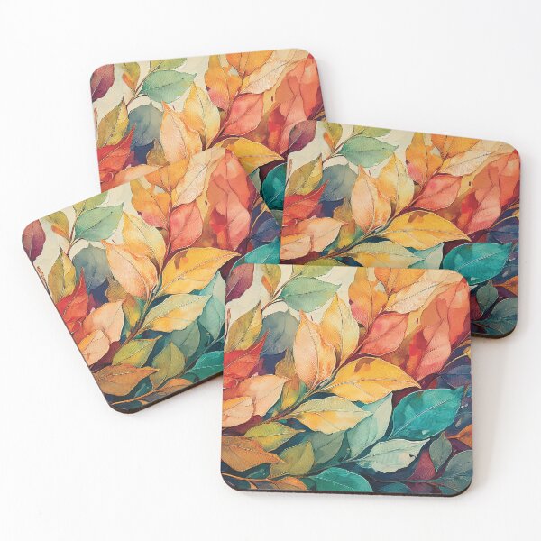 Item preview, Warm and cosy Autumn leaves colours 2, VINTAGE leaf textured botanicals oil painting, burnt orange and teal green, leaf pattern autumn painting  designed and sold by navitalidesign.