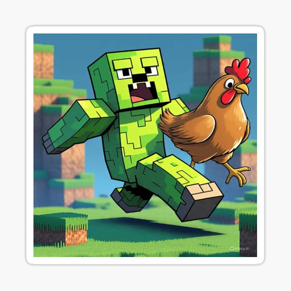 Vista previa del artículo con la obra «Creeper divertido de Minecraft con pollo | Estilo pixel art de dibujos animados», diseñado y vendido por Pixel Power Studio.