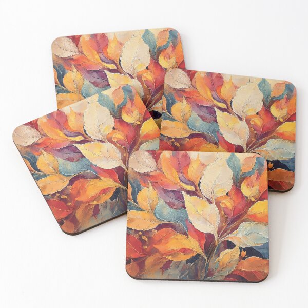 Item preview, Cool minty blue 2, Warm and cosy Autumn leaves colours, VINTAGE leaf textured botanicals oil painting, burnt orange and dusty blue, leaf pattern autumn painting  designed and sold by navitalidesign.