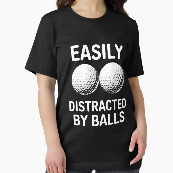 Vista previa del artículo con la obra «Cita divertida sobre el golf: los amantes del golf se distraen fácilmente con las pelotas.», diseñado y vendido por Mashnica.