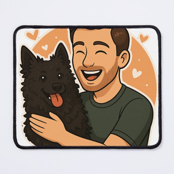 Item preview, Dynamic Duo: Man & Croatian Sheepdog Cartoon designed and sold by GoodyPaws.