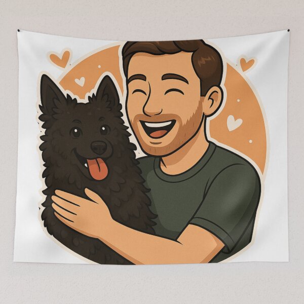 Item preview, Dynamic Duo: Man & Croatian Sheepdog Cartoon designed and sold by GoodyPaws.