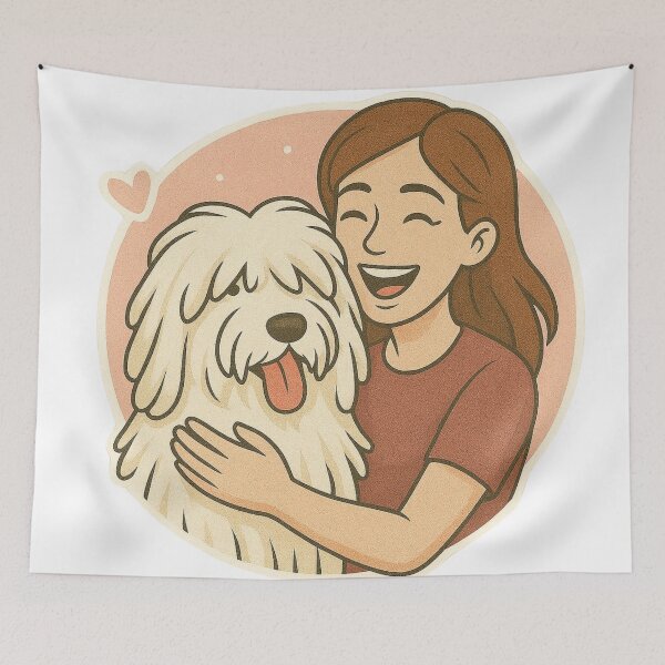 Item preview, Corded Companions: Woman & Komondor Cartoon designed and sold by GoodyPaws.