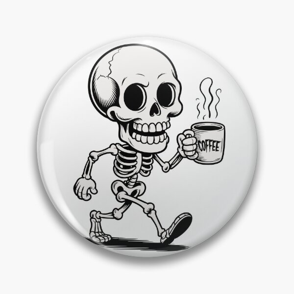 Item preview, Happy Skeleton Walking with Coffee Mug – Vintage Cartoon Vector designed and sold by AFernandesDSG.