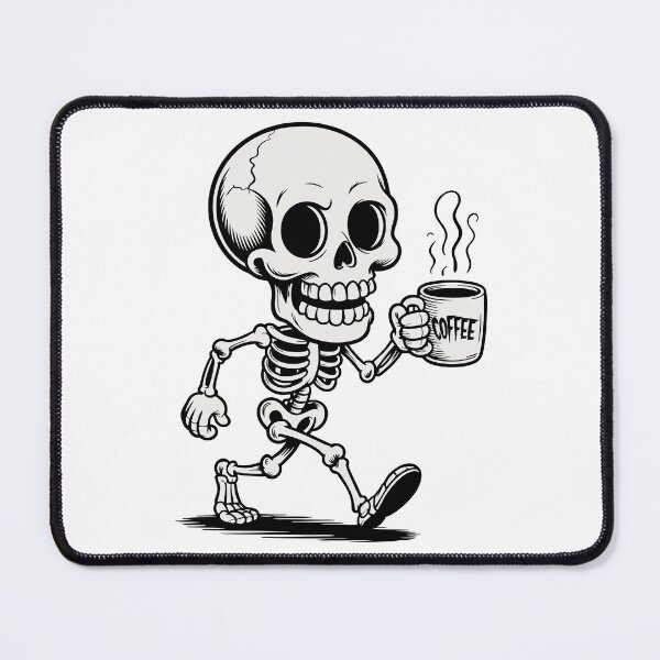 Item preview, Happy Skeleton Walking with Coffee Mug – Vintage Cartoon Vector designed and sold by AFernandesDSG.