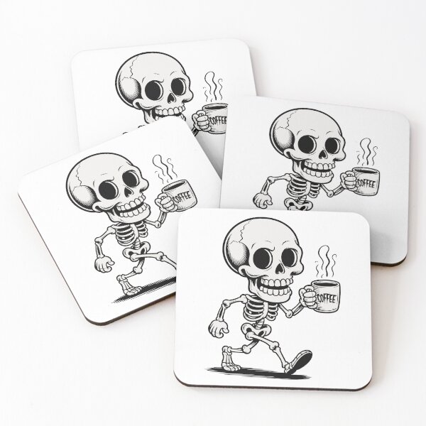 Item preview, Happy Skeleton Walking with Coffee Mug – Vintage Cartoon Vector designed and sold by AFernandesDSG.