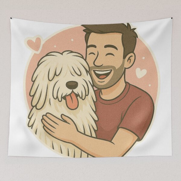 Item preview, Guardian Bond: Man & Komondor Cartoon designed and sold by GoodyPaws.