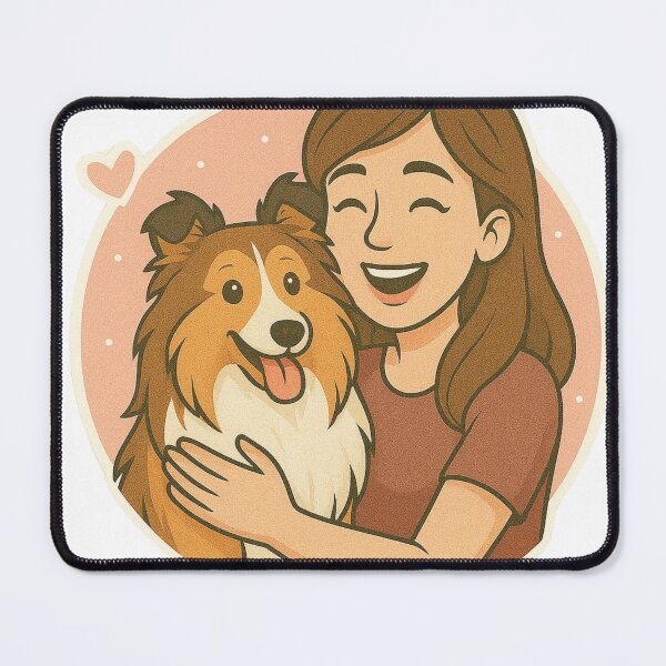 Item preview, Graceful Companions: Woman & Shetland Sheepdog Cartoon designed and sold by GoodyPaws.