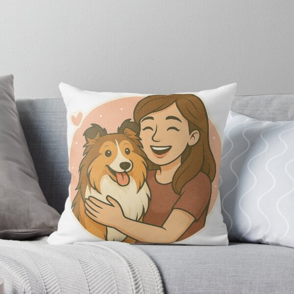 Item preview, Graceful Companions: Woman & Shetland Sheepdog Cartoon designed and sold by GoodyPaws.