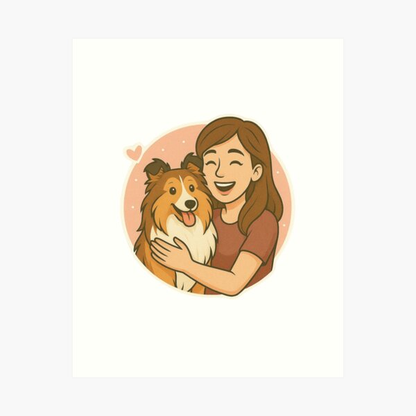 Item preview, Graceful Companions: Woman & Shetland Sheepdog Cartoon designed and sold by GoodyPaws.