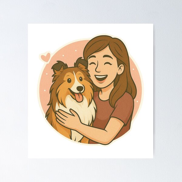 Item preview, Graceful Companions: Woman & Shetland Sheepdog Cartoon designed and sold by GoodyPaws.