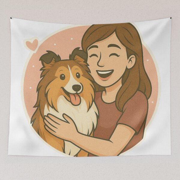 Item preview, Graceful Companions: Woman & Shetland Sheepdog Cartoon designed and sold by GoodyPaws.