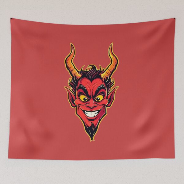 Item preview, Smiling Red Devil Head with Fiery Horns – Cartoon Style designed and sold by PrintBreeze.
