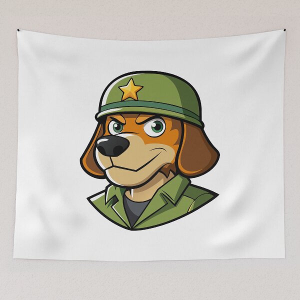 Item preview, Cartoon Soldier Dog – Puppy in Green Army Uniform and Helmet. designed and sold by GregorySmithRed.
