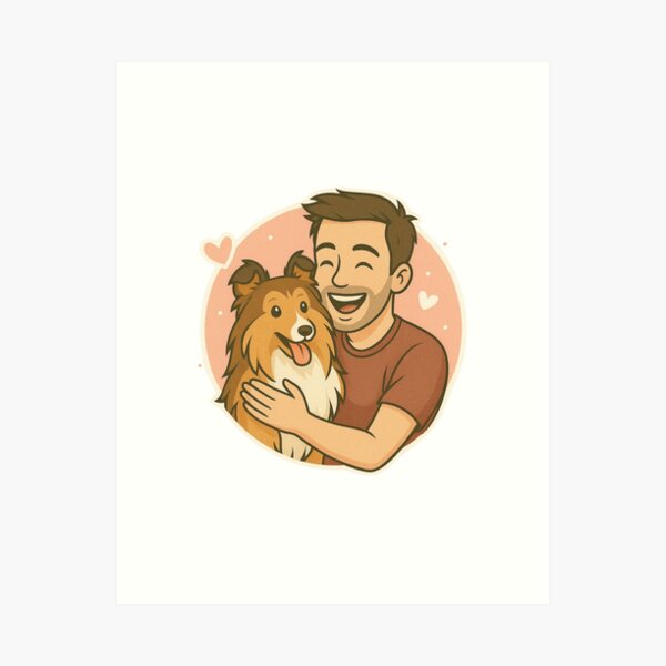 Item preview, Loyal & Lively: Man & Shetland Sheepdog Cartoon designed and sold by GoodyPaws.