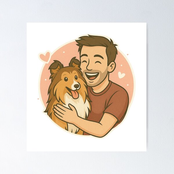 Item preview, Loyal & Lively: Man & Shetland Sheepdog Cartoon designed and sold by GoodyPaws.