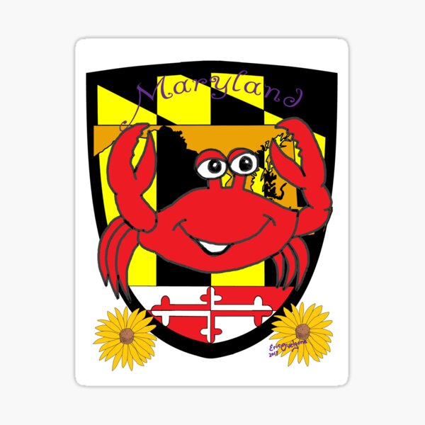 Maryland comic crab with shield and flower Sticker