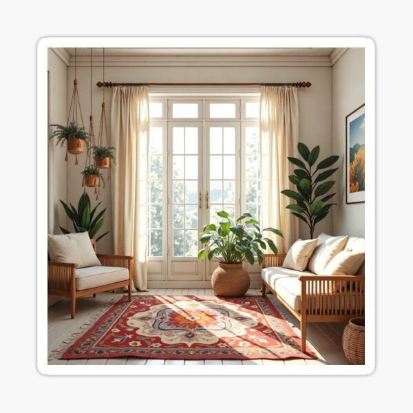 Item preview, Apartment Decorating - Boho Chic Living Room with Red Medallion Rug designed and sold by Dreams--Cape.