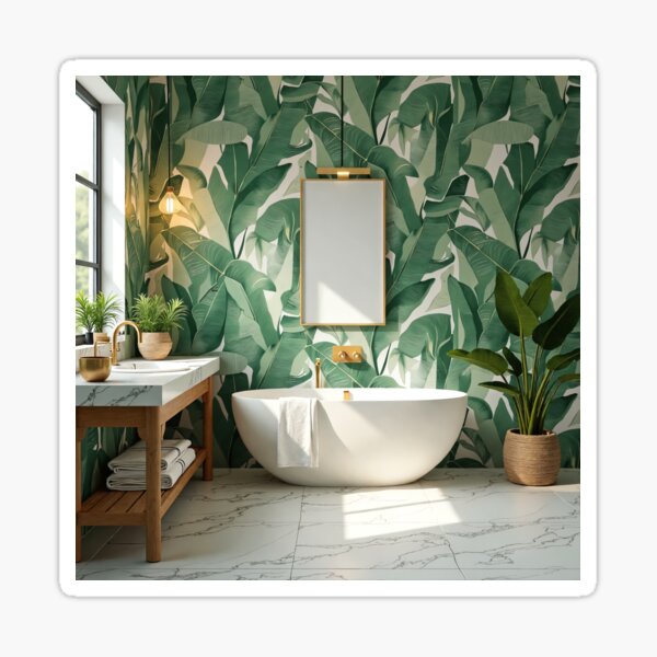 Item preview, Apartment Decorating - Lush Tropical Bathroom with Banana Leaf Wallpaper designed and sold by Dreams--Cape.