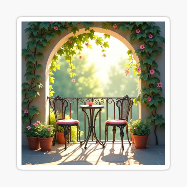 Item preview, Apartment Decorating - Romantic Balcony with Wrought Iron Furniture and Flowering Vines designed and sold by Dreams--Cape.