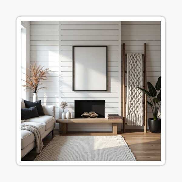 Item preview, Apartment Decorating - Minimalist Farmhouse Living Room with Shiplap and Fireplace designed and sold by Dreams--Cape.