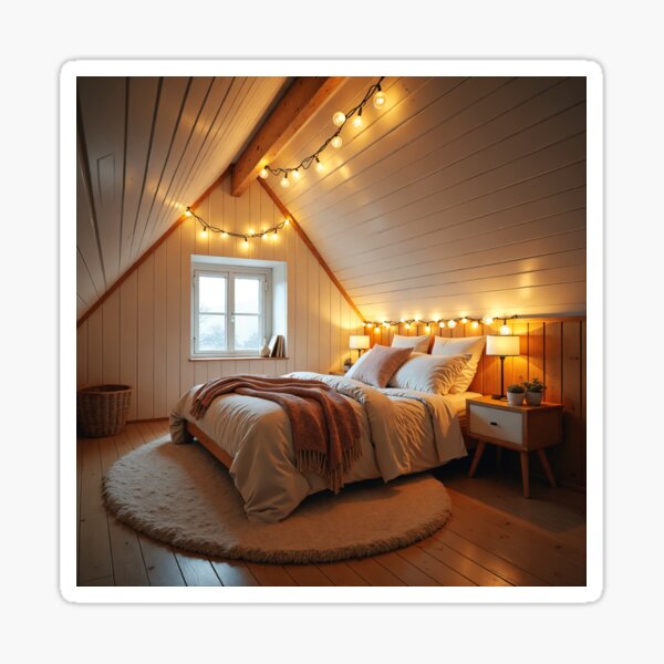 Item preview, Apartment Decorating - Cozy Attic Bedroom with Fairy Lights and Nordic Charm designed and sold by Dreams--Cape.