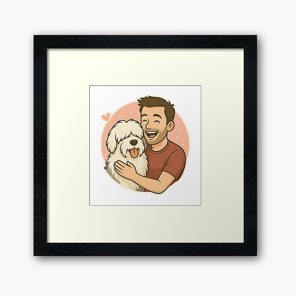 Item preview, Big Fluff, Big Heart: Man & Old English Sheepdog Cartoon designed and sold by GoodyPaws.