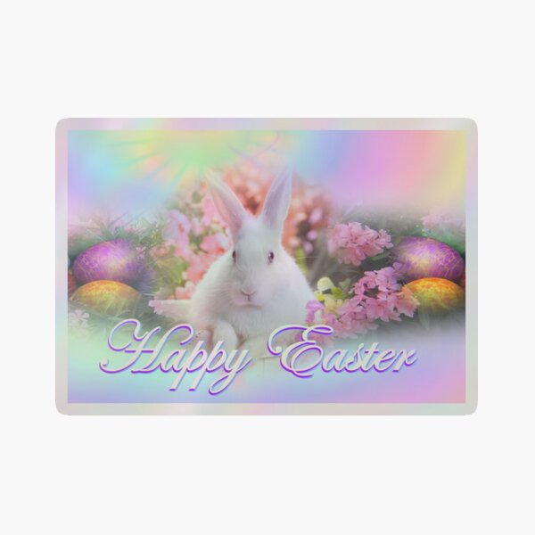 Aperçu de l'œuvre Joyeuses Pâques avec des fleurs et un lapin - Cadeaux pour les amoureux de Pâques créée et vendue par merkraht.