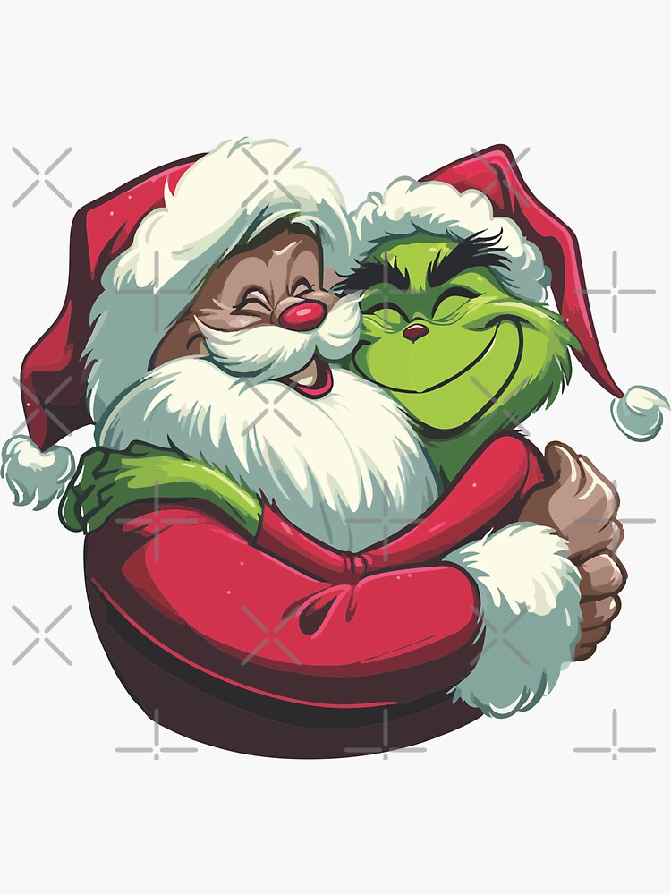Heartwarming Hug: Grinch and Father Christmas Sticker for Sale