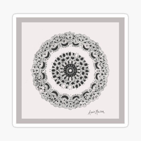 Grandma's Doily (white) - pen and ink illustration Sticker