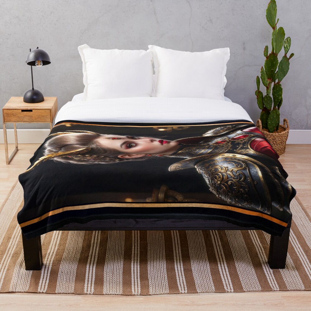 The Noble Gaze Of The Regal Beauty Seraphiel Morian Striking AI Concept Art by Xzendor7 Decorative Art Print Throw Blanket
