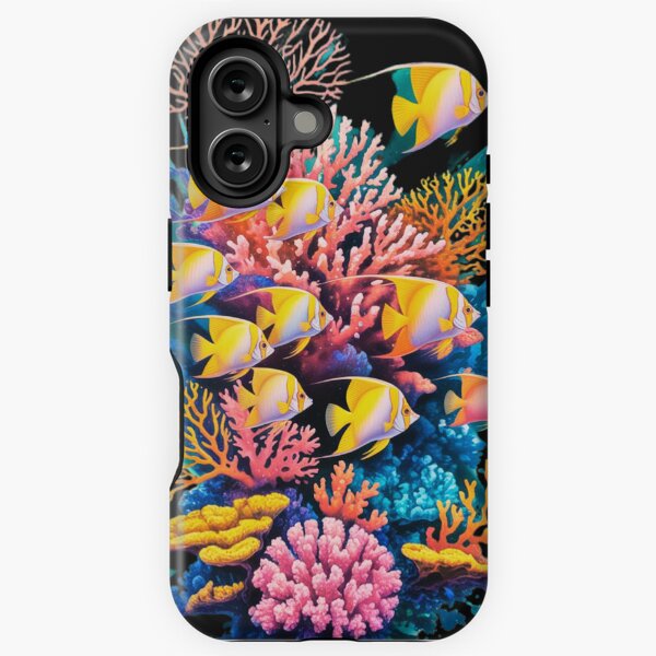 Vista previa del artículo con la obra «Arte con aerógrafo: un arrecife de coral animado repleto de naranjas, amarillos y rosas vibrantes.», diseñado y vendido por aipaint.