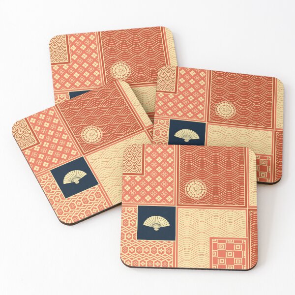 Item preview, Coral Red Kimono Pattern Patchwork  designed and sold by urrin DESIGN.