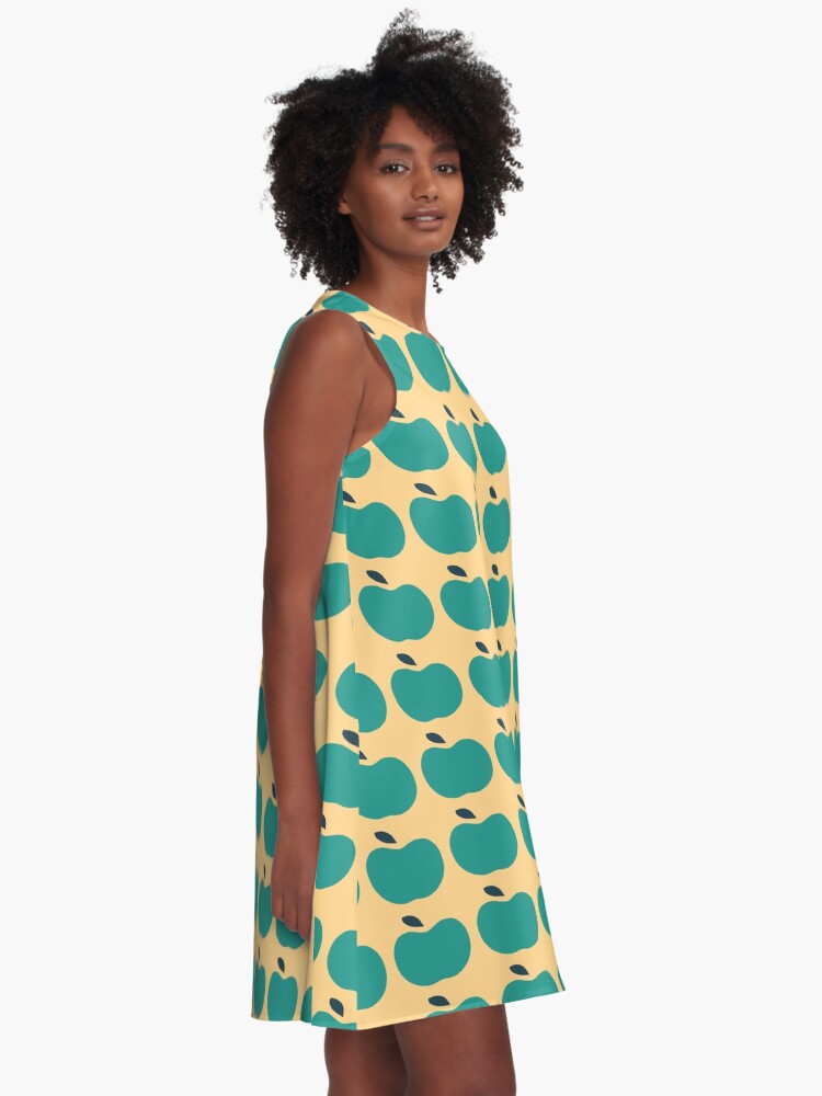 Thumbnail 2 of 4, A-Line Dress, Green Apples | Edible Garden | Abstract Fruit Pattern designed and sold by slavitriart.