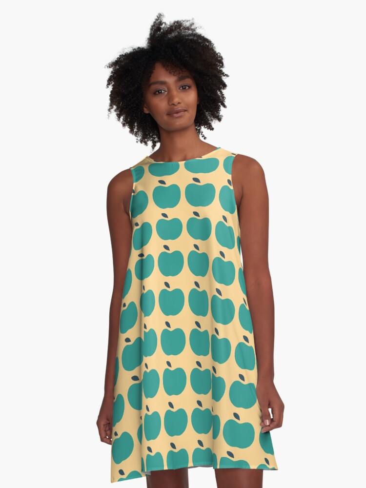 Thumbnail 1 of 4, A-Line Dress, Green Apples | Edible Garden | Abstract Fruit Pattern designed and sold by slavitriart.