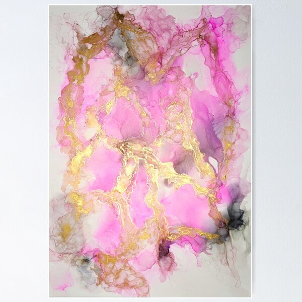 Item preview, Pink, Black and Gold Marble Effect Abstract Alcohol Ink Art designed and sold by ArtandSoulFluidArt.
