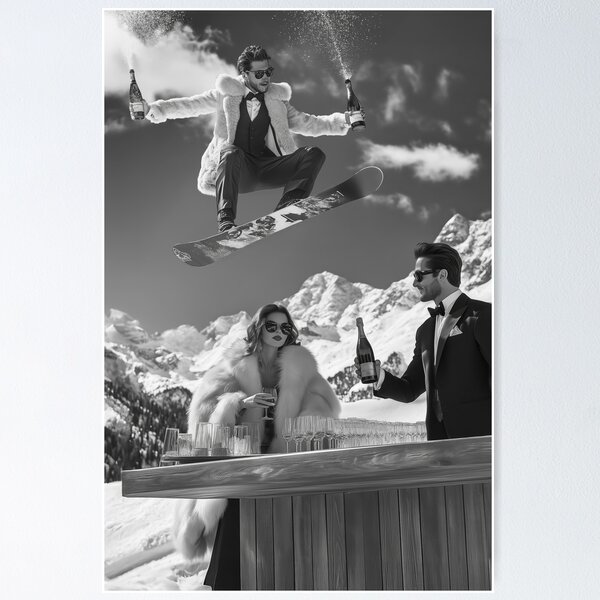 Black and White Apres Ski Poster