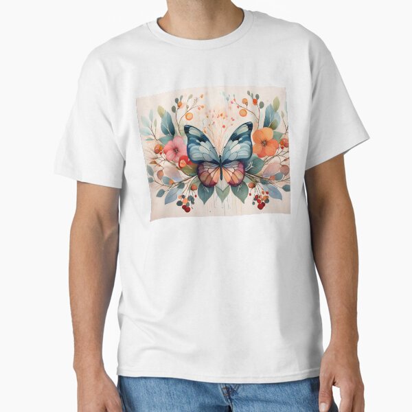 Item preview, Delicate Rainbow butterfly spring, Boho wildflower botanical garden florals, butterfly, flowers and leaves, spring theme, muted colors, autumn season  designed and sold by navitalidesign.