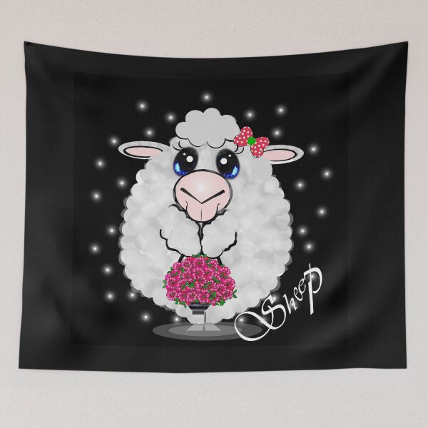 Item preview, A charming sheep carries a flower basket with a sweet smile designed and sold by Shirley cute art .