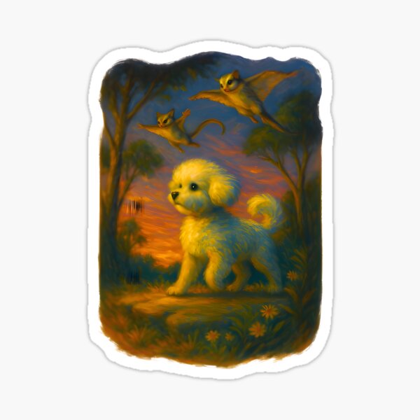 Item preview, Bichon Frise and Sugar Gliders at Twilight – Australian Animal Fantasy Art designed and sold by BichonDesigns.