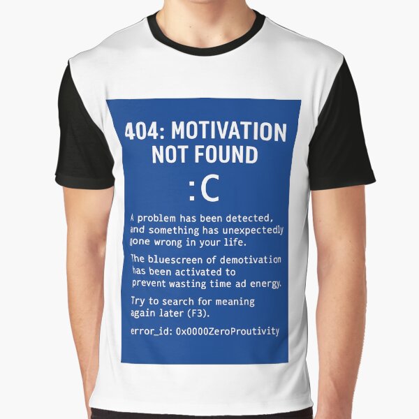 Vista previa del artículo con la obra «404: Motivación no encontrada – Error de pantalla azul para frikis», diseñado y vendido por thesnakeater.