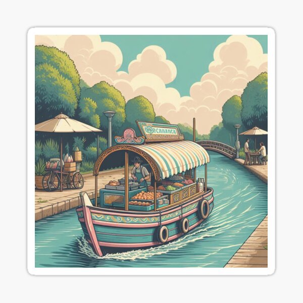 Item preview, Boat Food Cart on Canal – Adobe-Style Vector Street Food Art designed and sold by ashokreddy343.